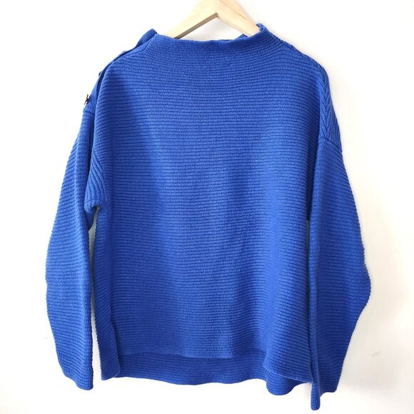 Addition Elle Blue Ribbed Button Shoulder Sweater - 1X - Picture 2 of 6